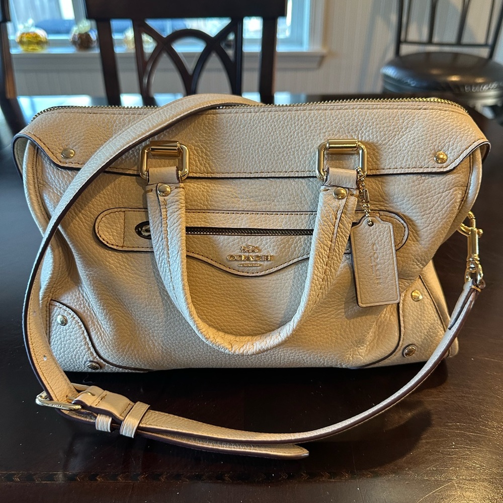Coach Light Beige Leather Satchel with Gold Hardware